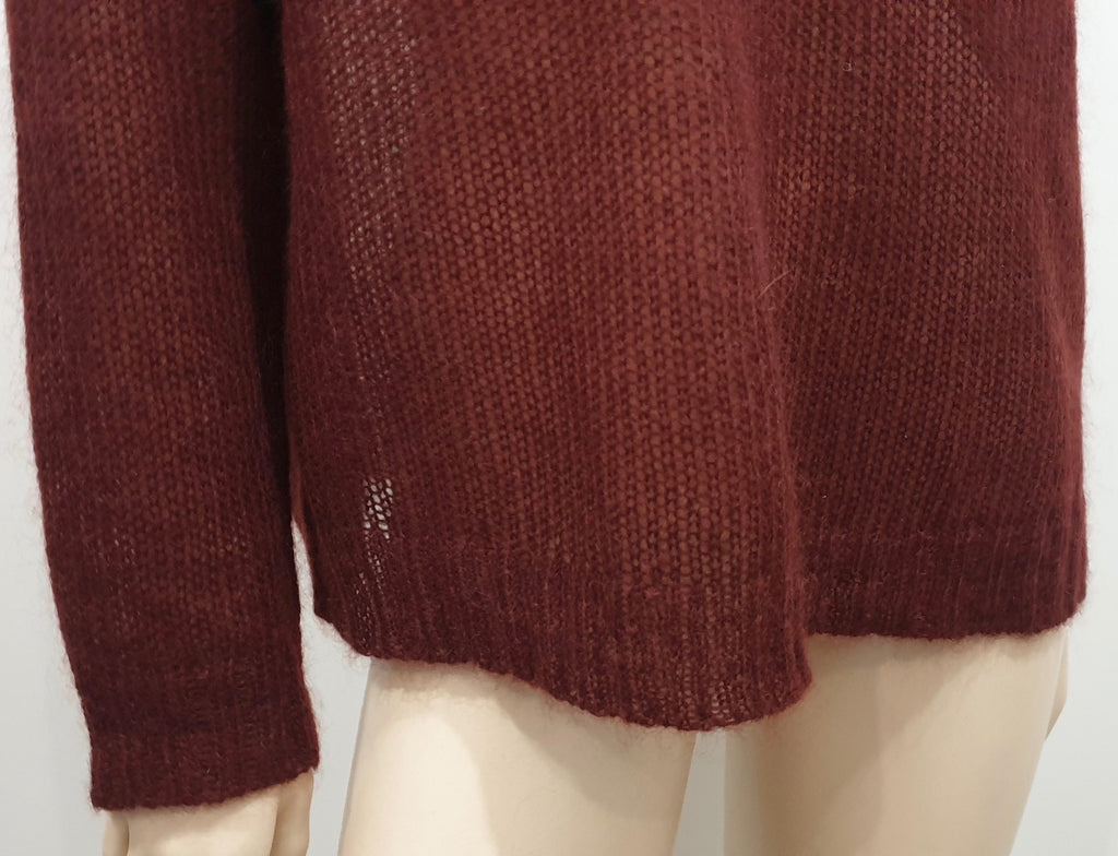 EILEEN FISHER Burgundy Mohair Blend Scoop Neck Loose Knit Jumper Sweater Top M