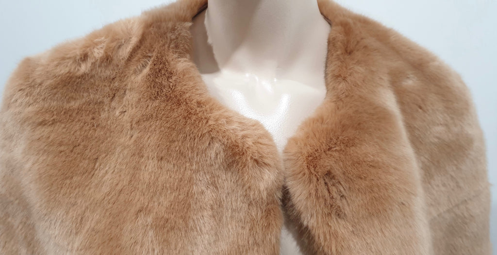 REISS Women's Caramel Beige Faux Fur Round Neck Lined Bolero Shrug Cape 1 Size