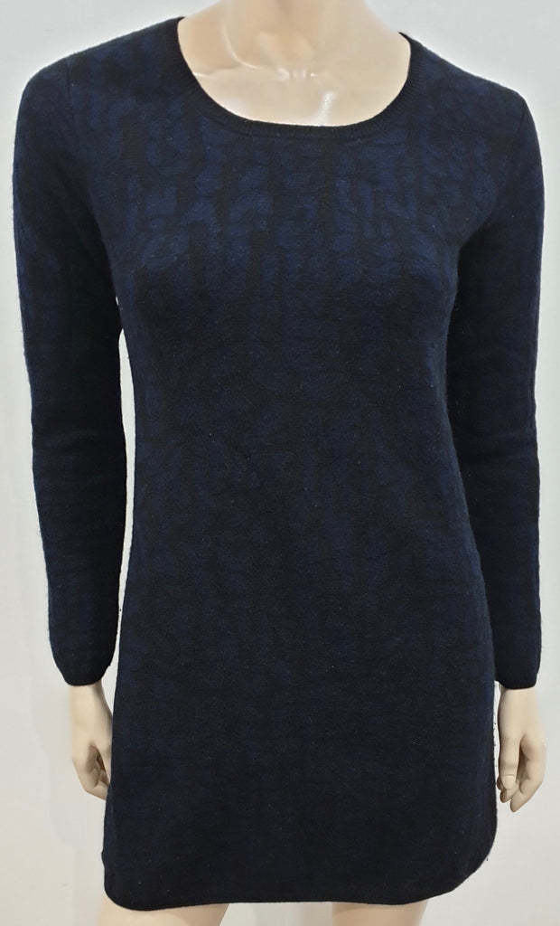 CRUMPET Blue & Black Cashmere Animal Print Long Length Jumper Sweater Top S