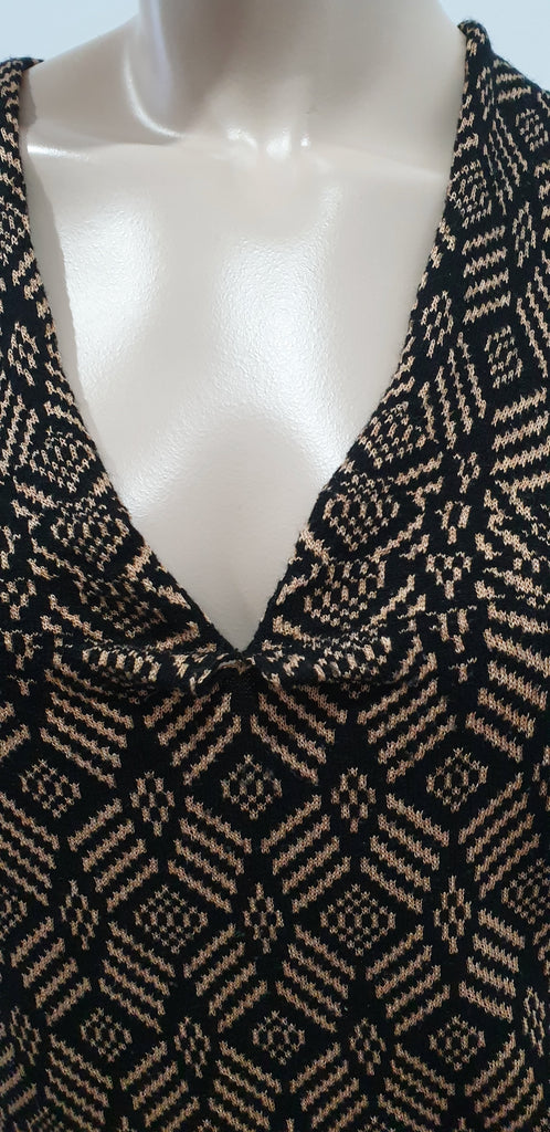 DRIES VAN NOTEN Black Brown Wool Silk Fine Knit Patterned Jumper Sweater Top S