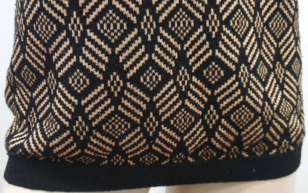 DRIES VAN NOTEN Black Brown Wool Silk Fine Knit Patterned Jumper Sweater Top S