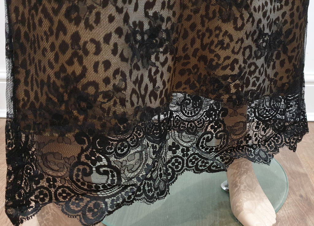 VERDE VERONICA Silver Beige Leopard Black Lace Nightdress Slip Dress UK14 BNWT
