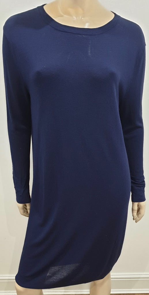 ACNE STUDIOS Navy Blue Round Neck Long Sleeve Fine Knit Short Jumper Dress S