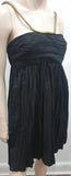 CALYPSO ST BARTH Black Silk Gold Tone Strap Pleated Evening Mini Dress UK8