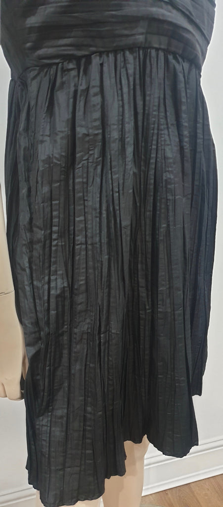 CALYPSO ST BARTH Black Silk Gold Tone Strap Pleated Evening Mini Dress UK8