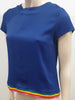 MIRA MIKATI Royal Blue Rainbow Rib Hemline Short Cap Sleeve Blouse Top UK12