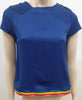 MIRA MIKATI Royal Blue Rainbow Rib Hemline Short Cap Sleeve Blouse Top UK12