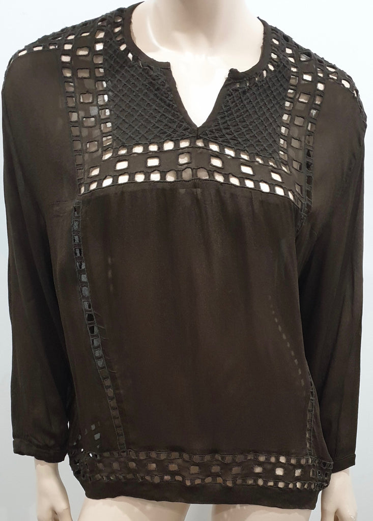 ISABEL MARANT ETOILE Brown Cut Out Detail 3/4 Sleeve Blouse Shirt Top 44 UK16