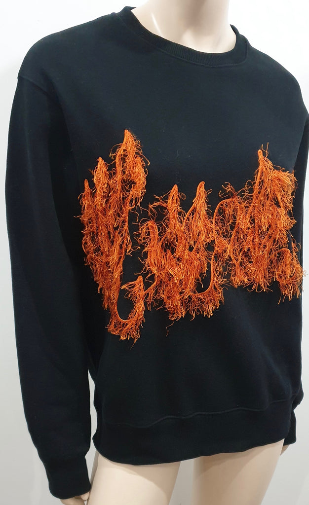 ACNE STUDIOS Black Cotton Blend Orange CARLY FLAME Sweater Sweatshirt Top M