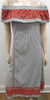 VALIANTE Grey White Striped Cotton Orange Embroidered Off Shoulder Midi Dress M