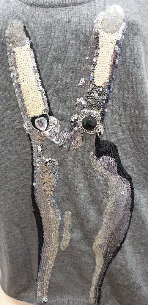 MARKUS LUPFER Grey Scoop Neck Sequin & Jewelled Knitwear Jumper Sweater Top S
