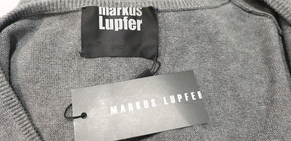 MARKUS LUPFER Grey Scoop Neck Sequin & Jewelled Knitwear Jumper Sweater Top S