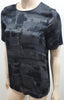 EILEEN FISHER Black & Charcoal Grey Silk Abstract Print Short Sleeve Blouse Top