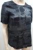 EILEEN FISHER Black & Charcoal Grey Silk Abstract Print Short Sleeve Blouse Top