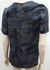 EILEEN FISHER Black & Charcoal Grey Silk Abstract Print Short Sleeve Blouse Top