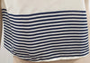 JOIE Cream Navy Blue Silk Round Neck Stripe Hemline Short Cap Sleeve Blouse Top