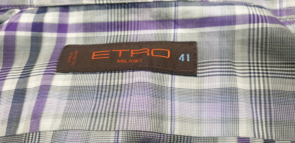 ETRO MILANO Menswear Purple & Black Checked Casual Shirt Top Sz:41