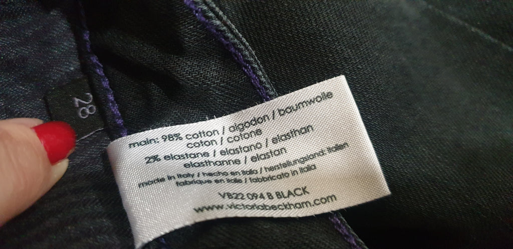 VICTORIA BECKHAM Blue Black Cotton Stretch Casual Crop Capri Jeans Pants Sz:28