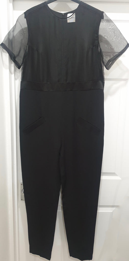 KARLA SPETIC Black TIDE Silk & Silk Organza Short Sleeve Crop Leg Jumpsuit M