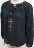 ISABEL MARANT ETOILE Black Cotton Aztec Embroidered Tunic Blouse Top 36 UK8