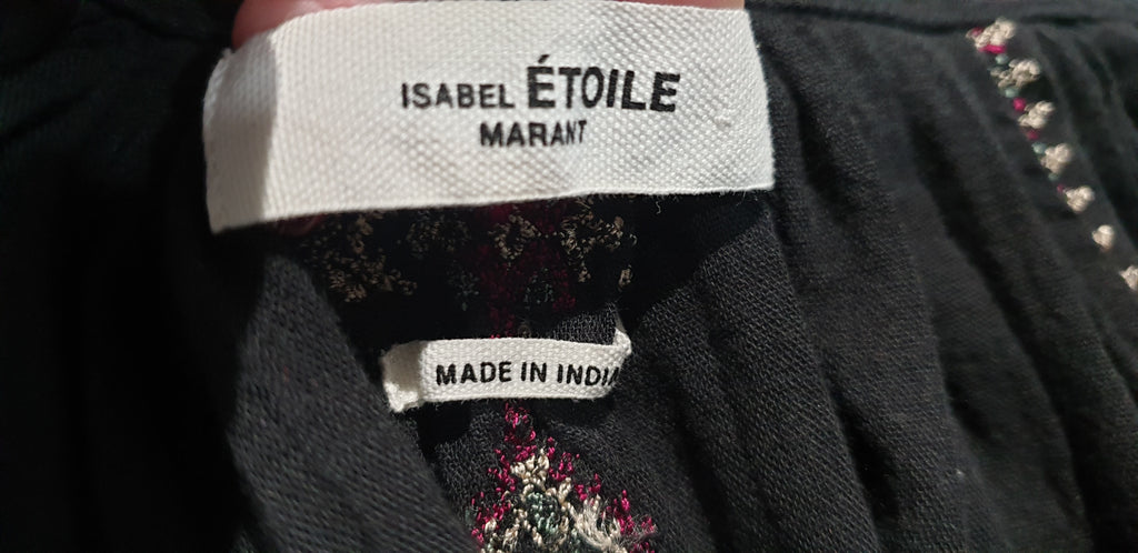 ISABEL MARANT ETOILE Black Cotton Aztec Embroidered Tunic Blouse Top 36 UK8