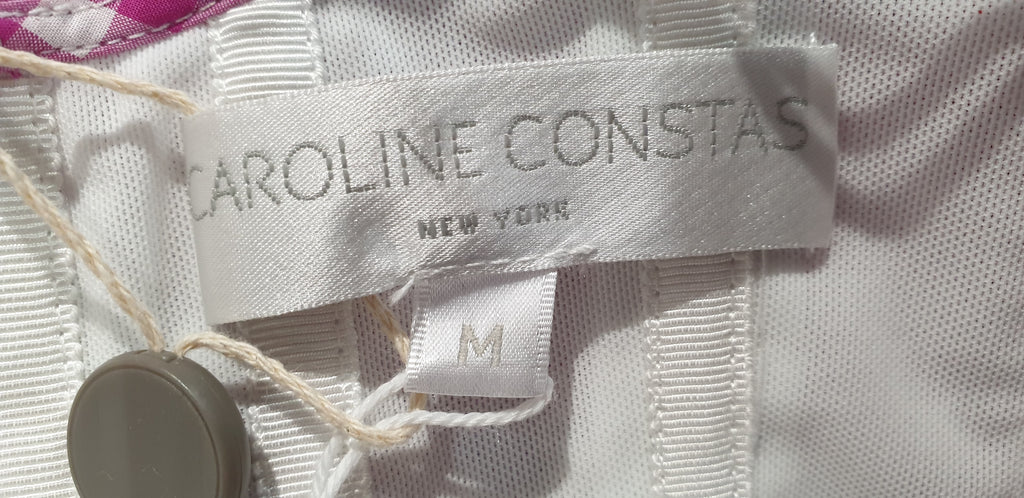 CAROLINE CONSTAS Pink White Cotton Checked Flared Corset Bustier Top M BNWT