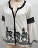 MILLA White & Black Aztec Embroidered Long Sleeve Smoked Tunic Blouse Top S