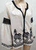 MILLA White & Black Aztec Embroidered Long Sleeve Smoked Tunic Blouse Top S