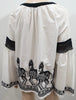 MILLA White & Black Aztec Embroidered Long Sleeve Smoked Tunic Blouse Top S