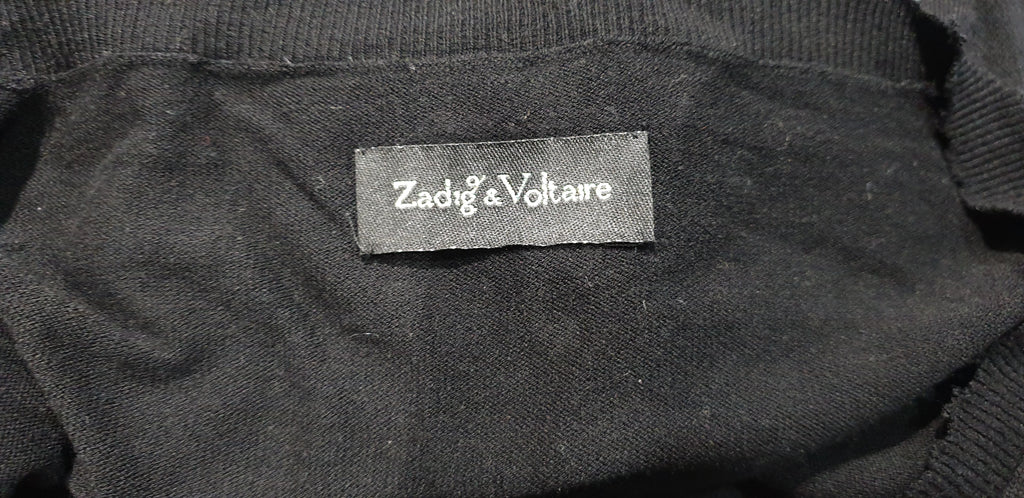 ZADIG & VOLTAIRE Black Plunge V Neck Short Cap Sleeve Bodycon Jersey Dress S