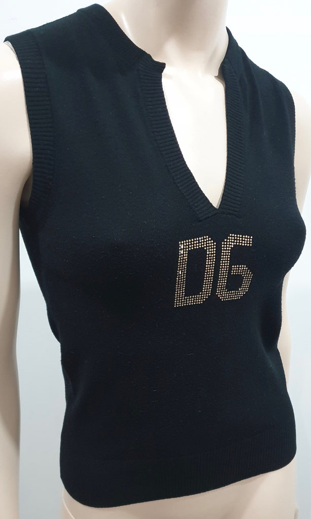 DOLCE & GABBANA Black Fine Knit Diamante Sleeveless Tank Jumper Top IT38 UK6