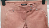 BALMAIN PARIS Pale Pink Skinny Lambskin Leather Biker Trousers Pants 38 UK10