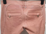 BALMAIN PARIS Pale Pink Skinny Lambskin Leather Biker Trousers Pants 38 UK10