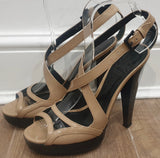 BURBERRY Nude Beige Leather Patent Strappy High Sandals Shoes EU38.5 UK5.5