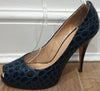 GIUSEPPE ZANOTTI Blue Leather Animal Print Peep Toe Hidden Platform Shoes 38.5