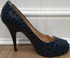 GIUSEPPE ZANOTTI Blue Leather Animal Print Peep Toe Hidden Platform Shoes 38.5