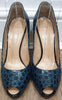 GIUSEPPE ZANOTTI Blue Leather Animal Print Peep Toe Hidden Platform Shoes 38.5