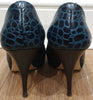 GIUSEPPE ZANOTTI Blue Leather Animal Print Peep Toe Hidden Platform Shoes 38.5