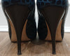 GIUSEPPE ZANOTTI Blue Leather Animal Print Peep Toe Hidden Platform Shoes 38.5