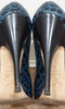 GIUSEPPE ZANOTTI Blue Leather Animal Print Peep Toe Hidden Platform Shoes 38.5