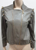 MATTHEW WILLIAMSON Grey Leather Detachable Sleeve Lined Jacket Gilet UK10