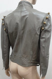 MATTHEW WILLIAMSON Grey Leather Detachable Sleeve Lined Jacket Gilet UK10