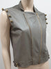 MATTHEW WILLIAMSON Grey Leather Detachable Sleeve Lined Jacket Gilet UK10