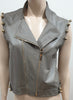 MATTHEW WILLIAMSON Grey Leather Detachable Sleeve Lined Jacket Gilet UK10