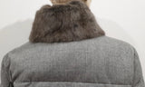 MONCLER Grey Virgin Wool Fur Collar Down Feather Fill Quilted Jacket Coat 5 UK20