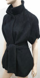 AMANDA WAKELEY Black Angora Blend Belted Short Sleeve Lined Jacket Coat UK10