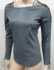 ISABEL MARANT Grey Leather BAKI Scoop Neck Lace Up Long Sleeve Top F38 UK10