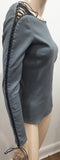 ISABEL MARANT Grey Leather BAKI Scoop Neck Lace Up Long Sleeve Top F38 UK10
