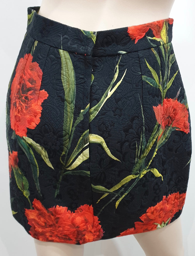 DOLCE & GABBANA Black Red & Green Bold Floral Print Short Mini Skirt IT40 UK8