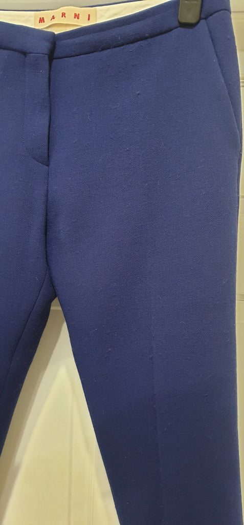 MARNI Royal Blue Virgin Wool Lined Formal Tapered Crop Leg Trousers Pants 42 /10